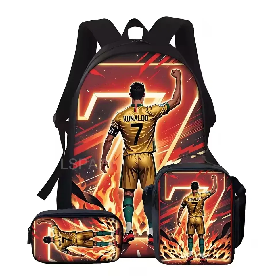 ensemble de sacs à dos 3 pièces à motif cr7 soccer star – sac à dos décontracté de grande capacité avec pochette et sac fourre-tout assortis, parfait pour le quotidien
