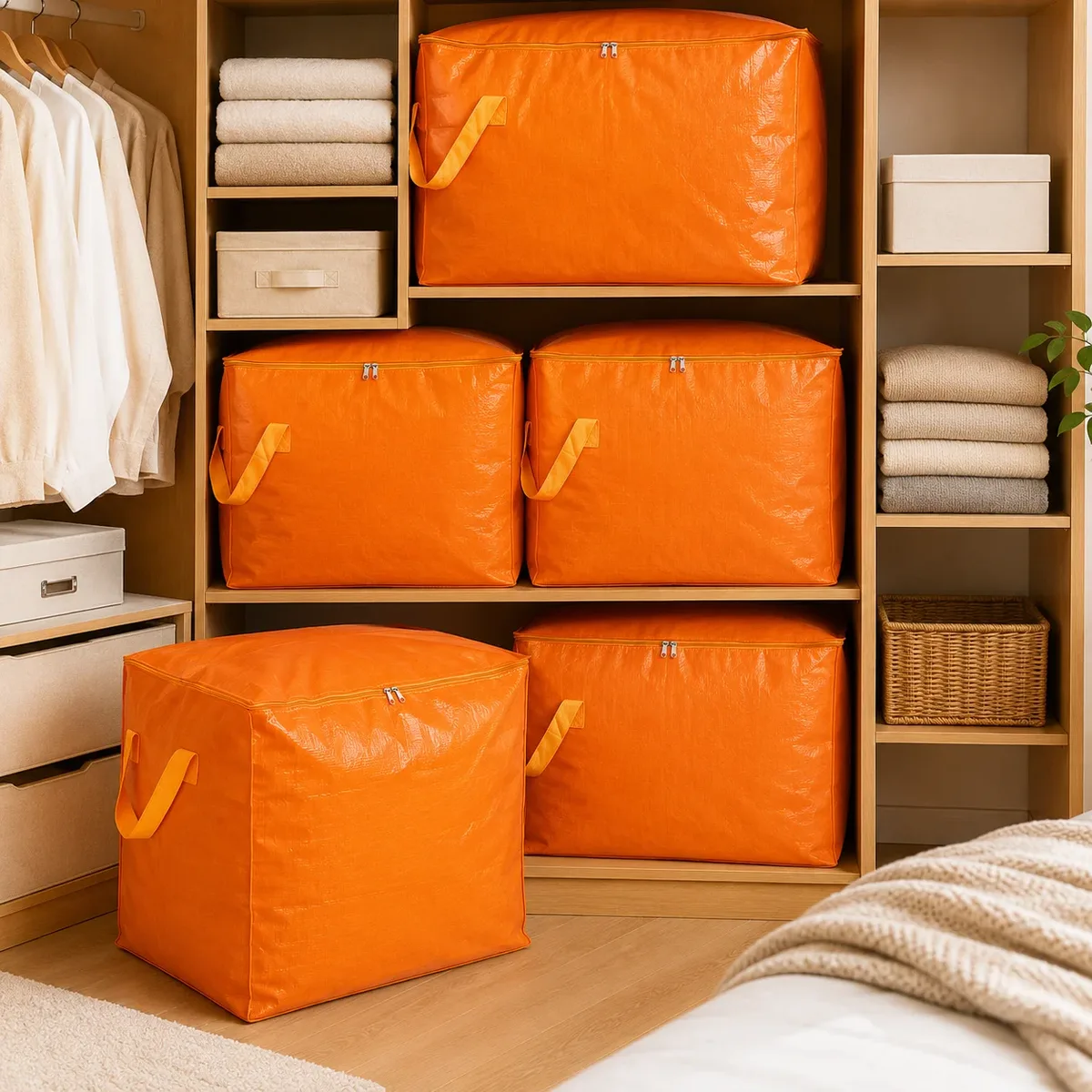 sac de déménagement grande capacité 75-240l, sac de rangement tissé avec poignées et fermeture éclair pour vêtements, literie, voyage, maison, organisateur de placard
