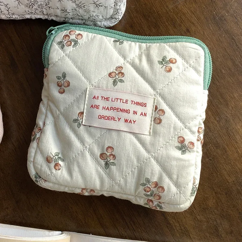 sacs de rangement de serviettes hygiéniques pour femmes, sac de maquillage en coton mignon coréen pour pièces de monnaie, organisateur de bijoux, pochette de maquillage, petits sacs à cosmétiques