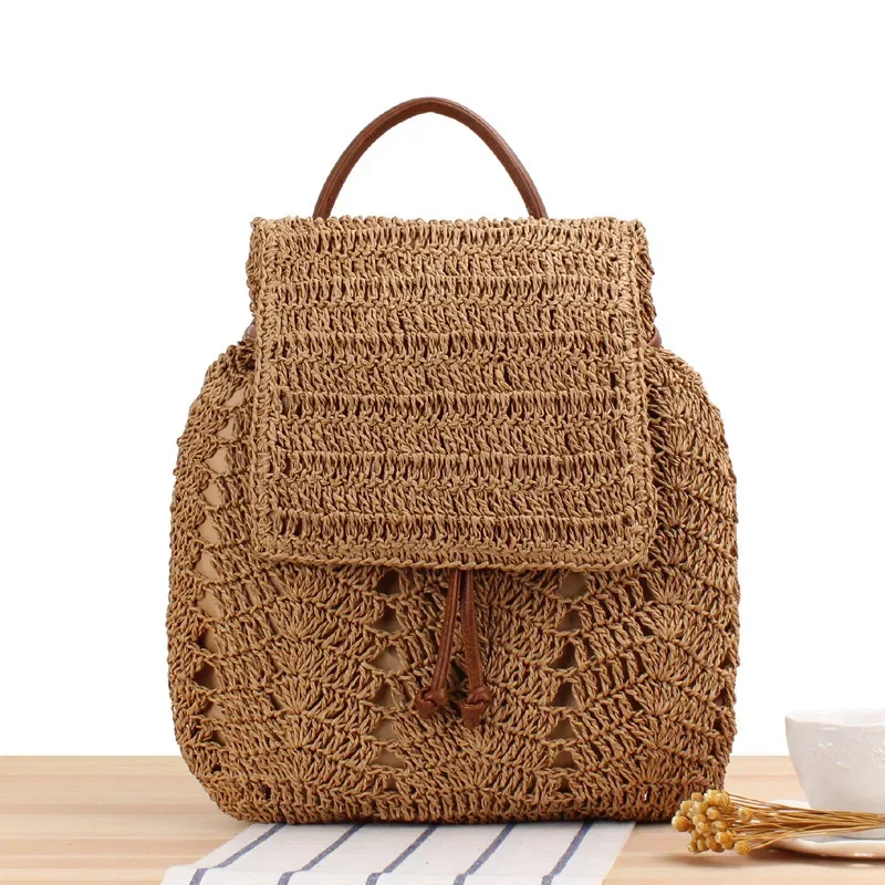 sac à dos en paille pour femmes, tissé à la main, décontracté, plage, vacances, sacs seau, sacs à dos de voyage pour femmes, mochila ж salah, rюкзак