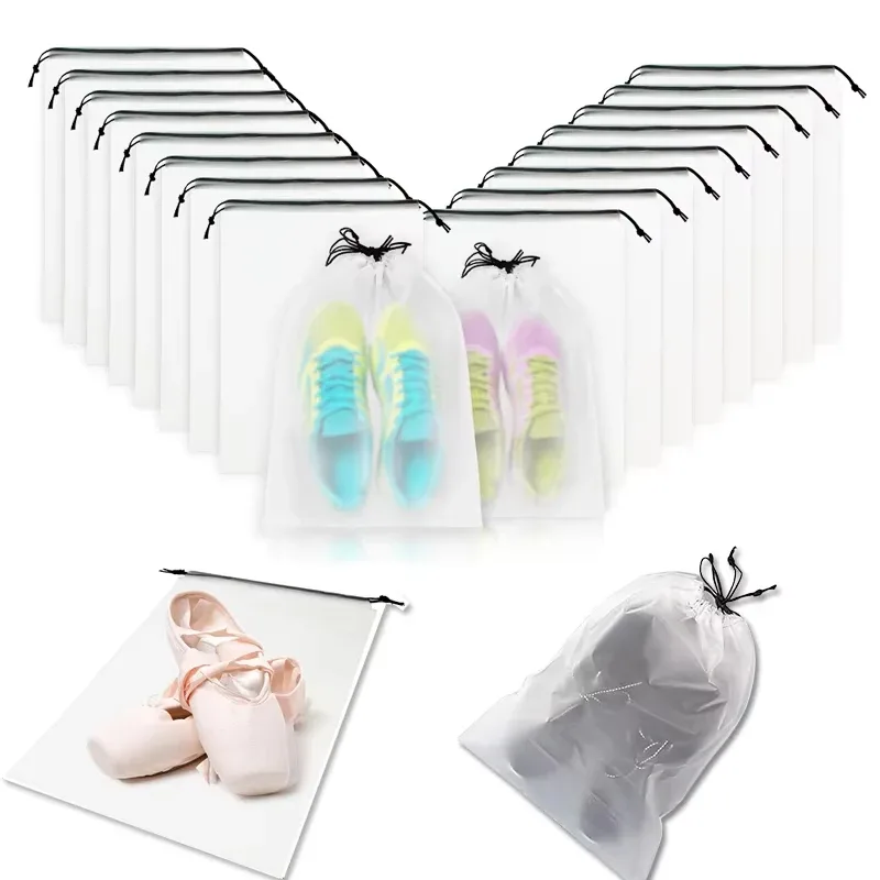 Sac de rangement portable à cordon pour chaussures, sac de rangement écologique pour articles divers, sac de voyage pour maquillage, sac de rangement en plastique transparent imperméable