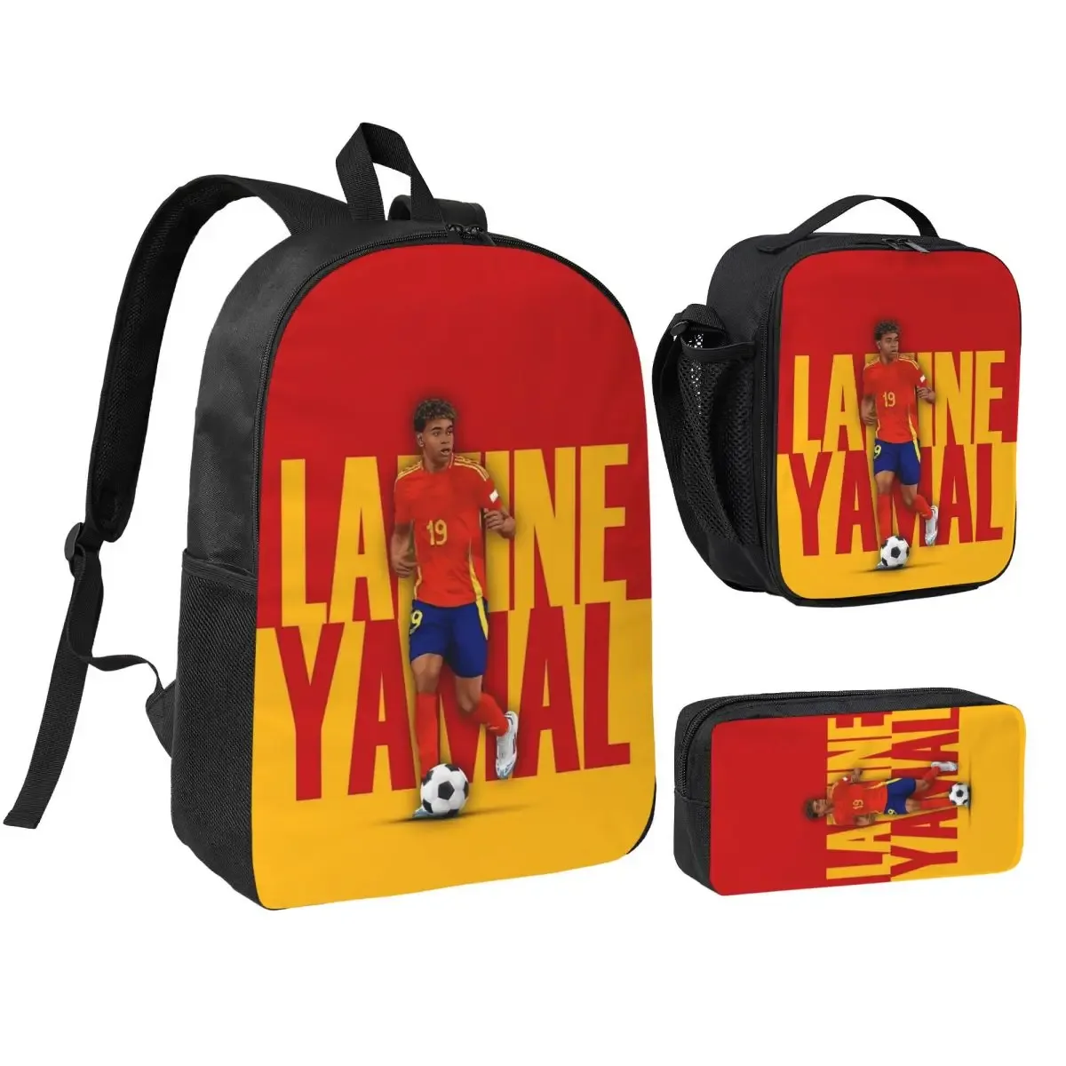 3pecs/ensemble lamine y-yamal football sac à dos pour étudiant haute capacité sac à bandoulière sac à déjeuner trousse à crayons