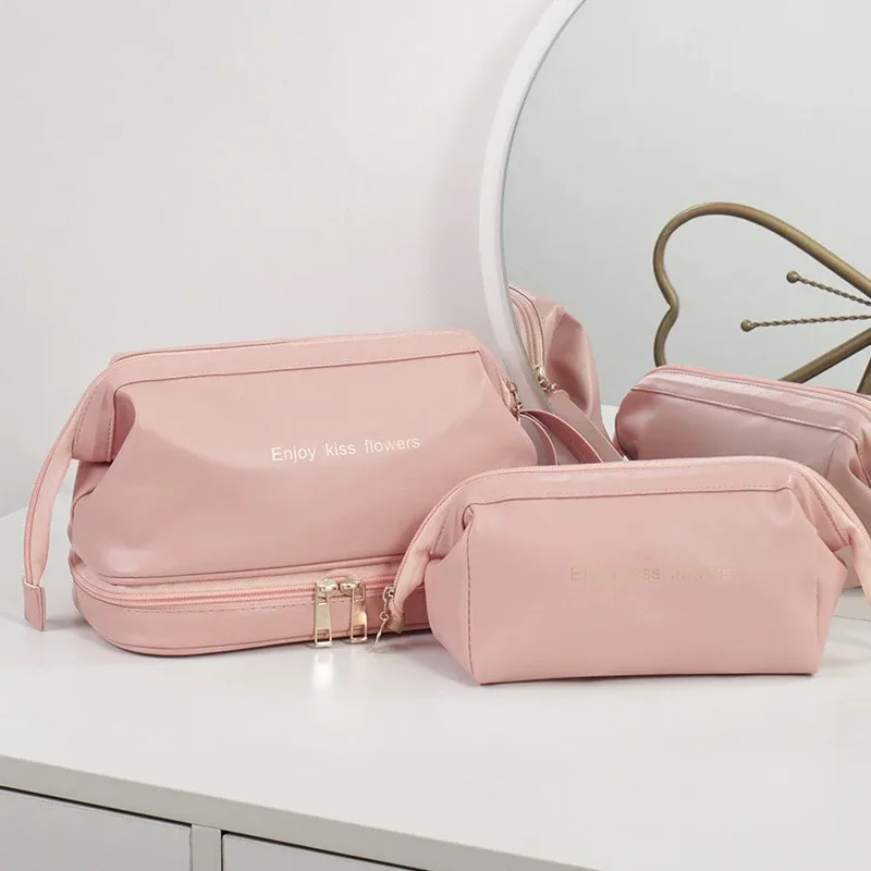 nouvelle trousse de maquillage imperméable en pu de grande capacité, sac de rangement portable pour cosmétiques pour femmes, trousse de toilette, sac à cosmétiques