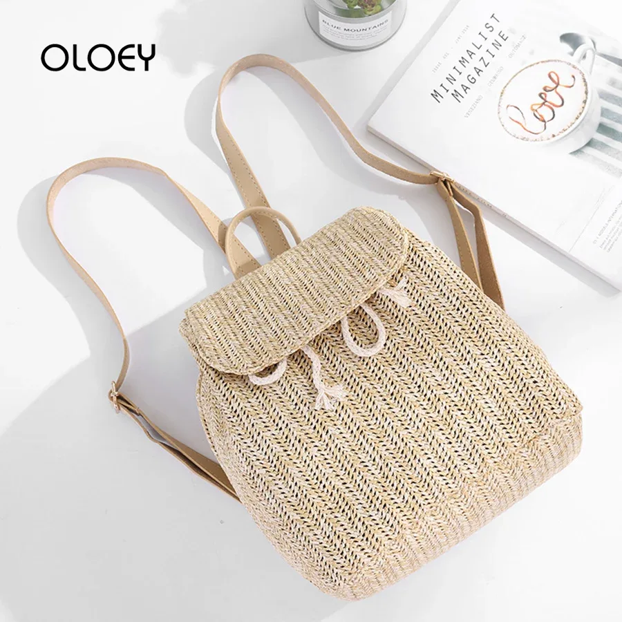 sac à dos tissé en paille pour femmes, sacs initiés, sacs à dos d'été pour adolescentes, sac de voyage féminin, sac à dos de nettoyage, qualité, mode