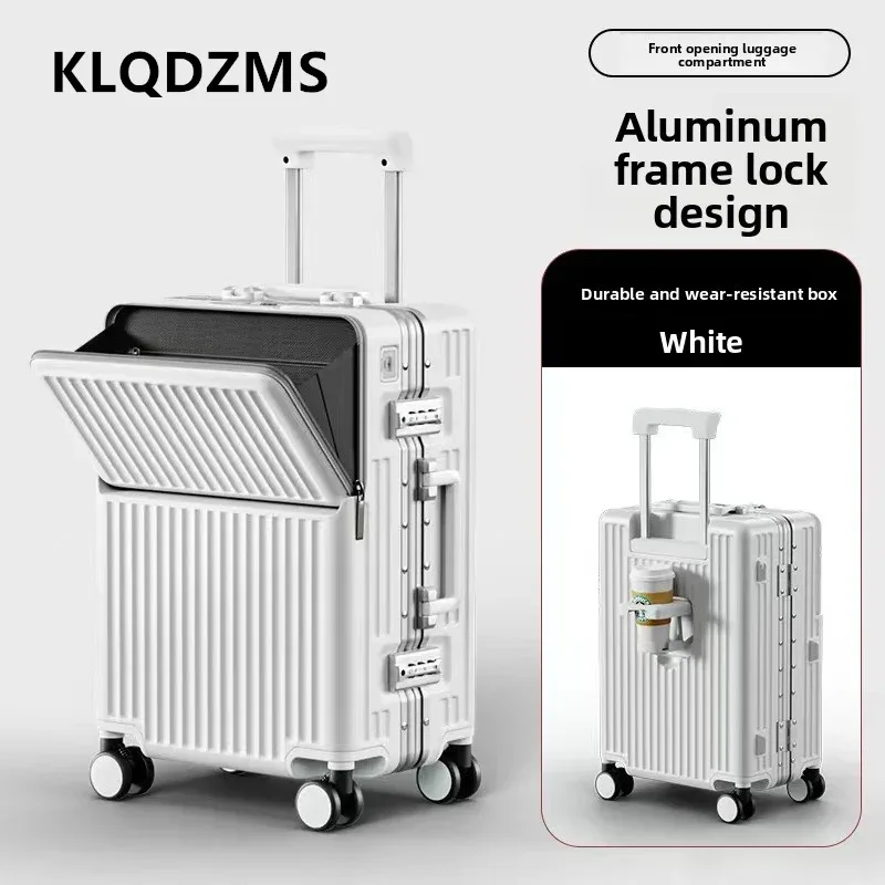 valise multifonctionnelle klqdzms à ouverture frontale, valise pour ordinateur portable, valise à roulettes 20"24"26 pouces, bagage de cabine avec fonction de charge