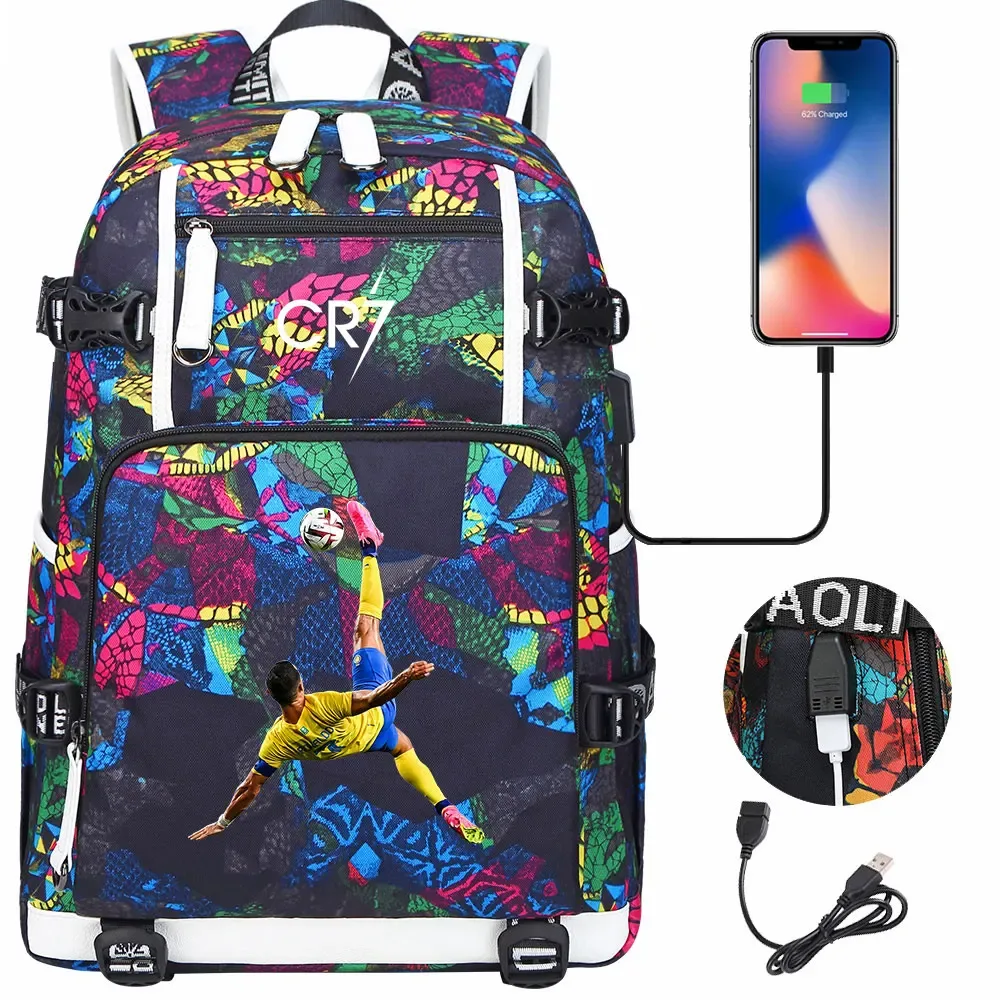 football star cr7 usb adolescents étudiant cartable femmes hommes ordinateur portable voyage sport sac à dos fille garçons enfants retour à l'école livre sacs