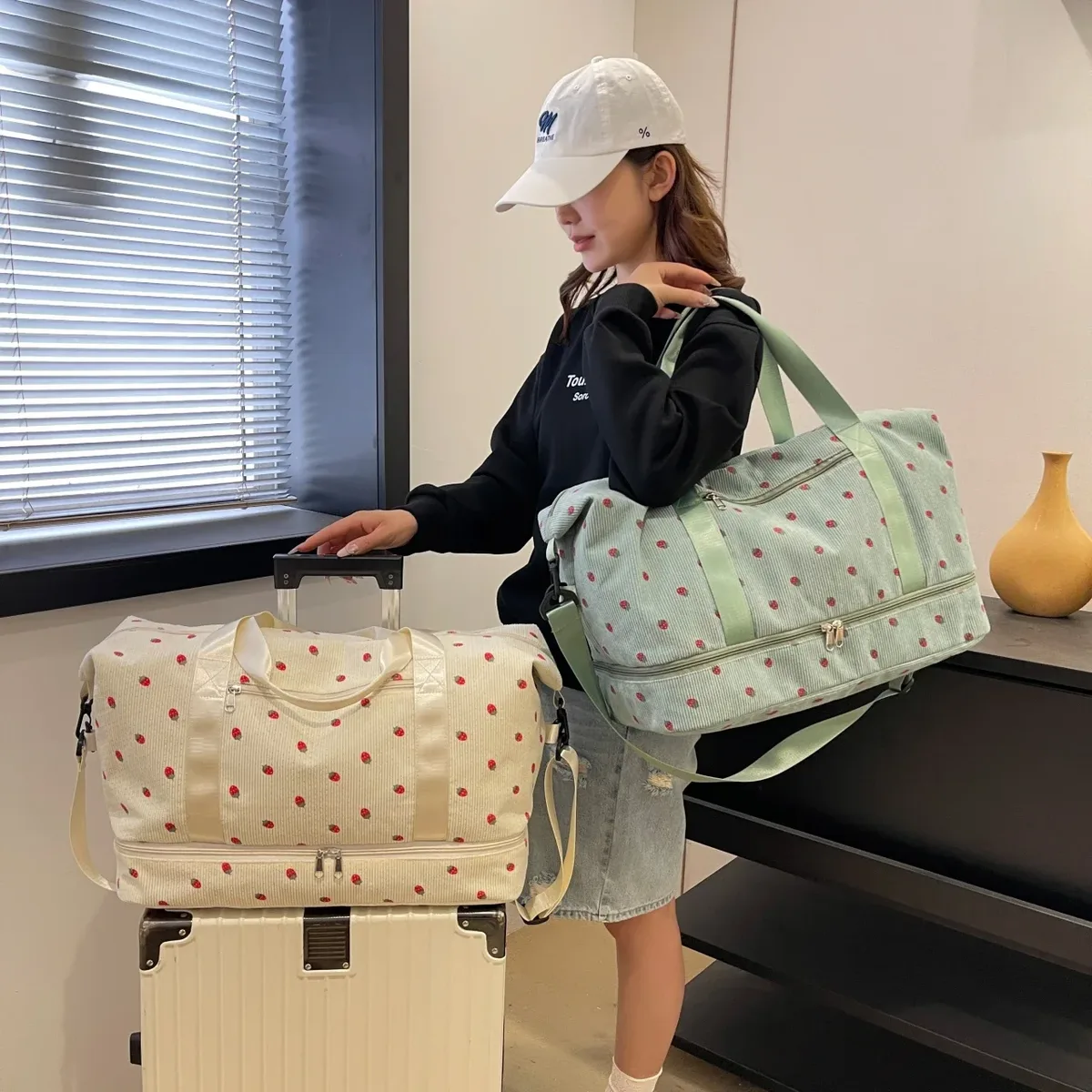 sac fourre-tout de voyage en velours côtelé, sac de voyage de grande capacité avec compartiment à chaussures, sacs de sport et de fitness pour femmes