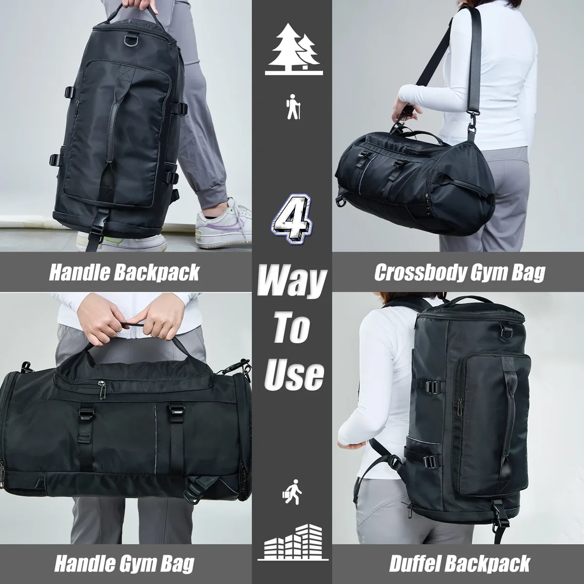 sac de sport étanche avec compartiment à chaussures, sac de voyage, sac de week-end, sac à dos de nuit, 40l