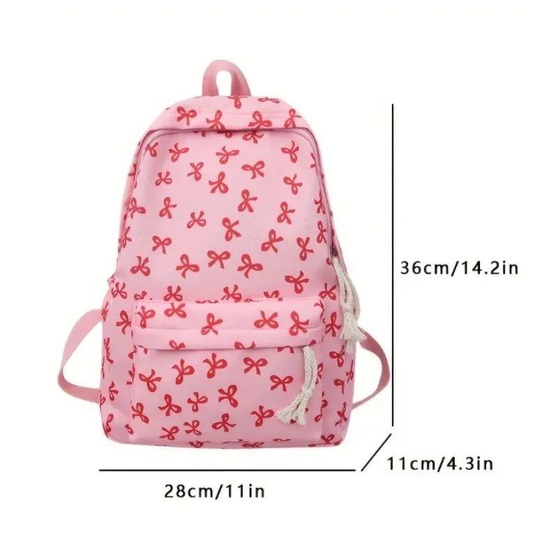 sac à dos tendance et mignon à imprimé nœud pour femme, compartiment pour ordinateur portable avec bretelles réglables, sac idéal pour la rentrée scolaire et les voyages sur le campus
