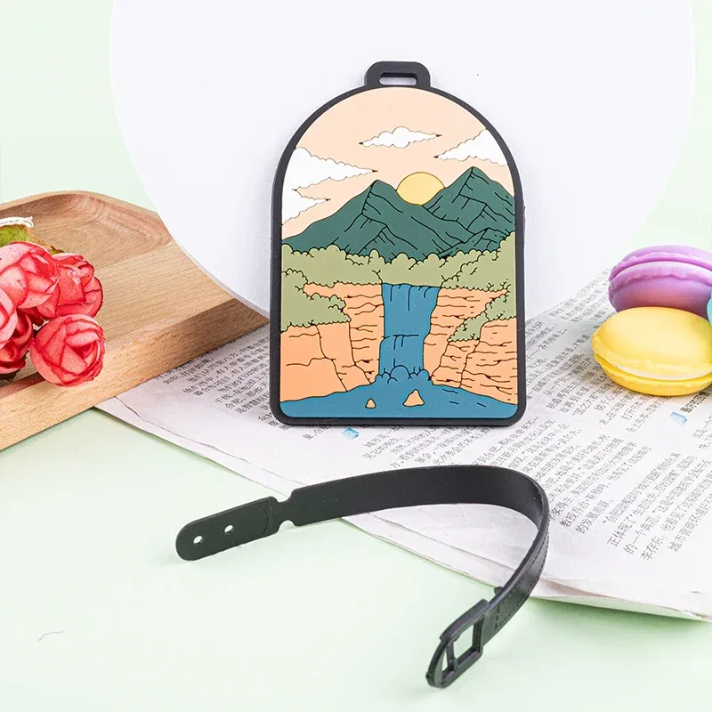 étiquette de bagage de style paysage, étiquettes de bagage mignonnes, porte-adresse d'identification, étiquettes d'embarquement de bagages, couverture de carte portable, accessoires de voyage en pvc