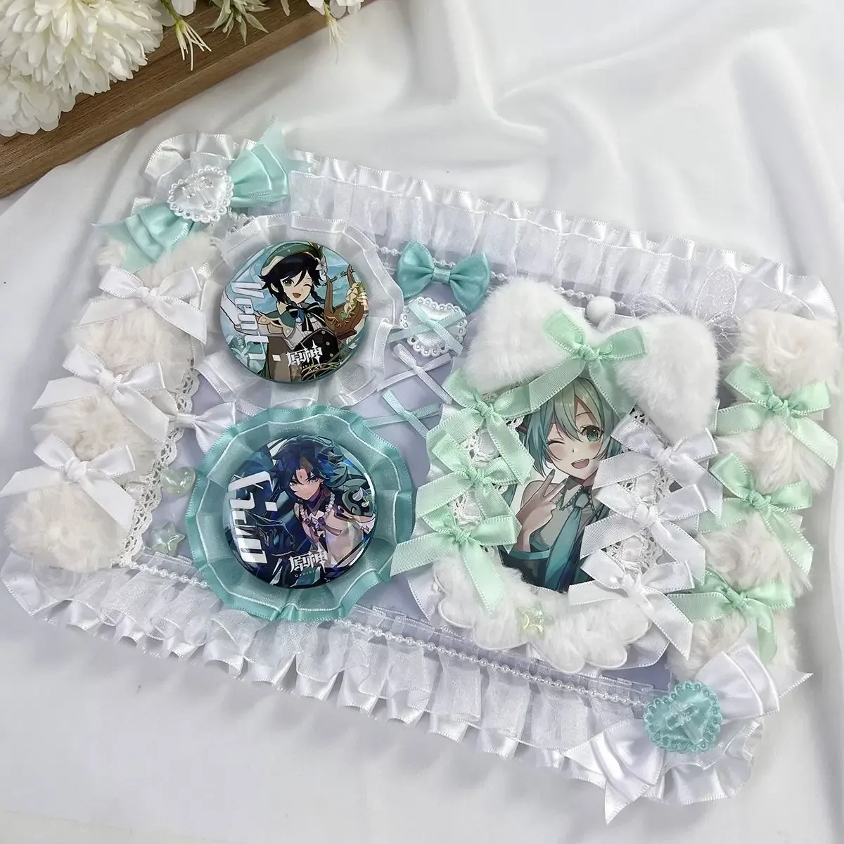 organisateur de badges pour sac ita en dentelle fait main, avec panneau de présentation, accessoire mignon avec nœud, pour collection gu mei et remplissage de rangement