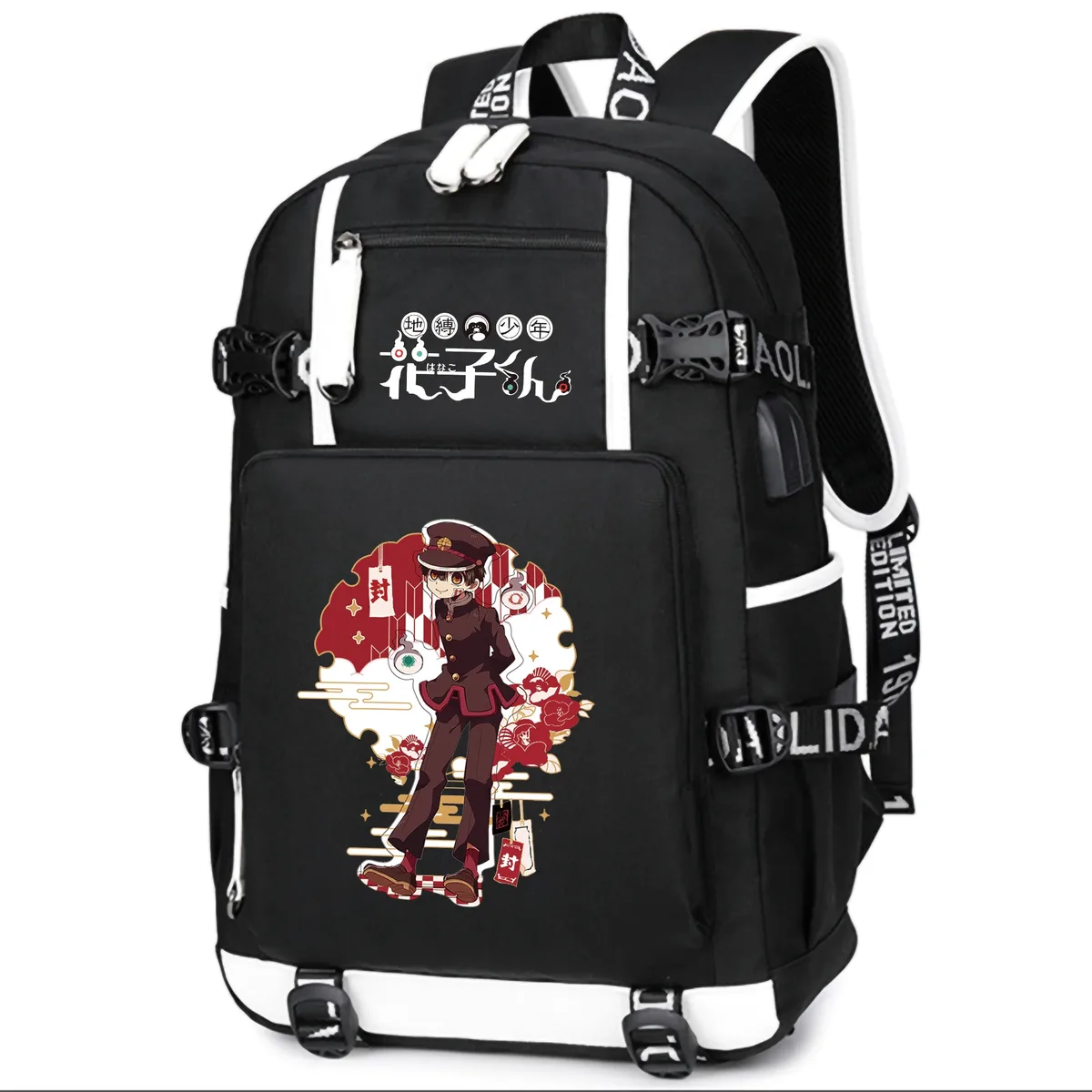 dessin animé toilette lié hanako-kun étudiants école sac à dos pour ordinateur portable oxford bookbag usb charge anime shouler sacs sac à dos décontracté