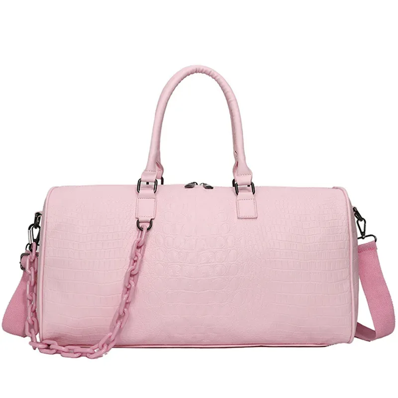 sac de voyage en cuir pu à motif crocodile, grande capacité, sac de sport imperméable, sac de week-end avec chaîne pour femmes