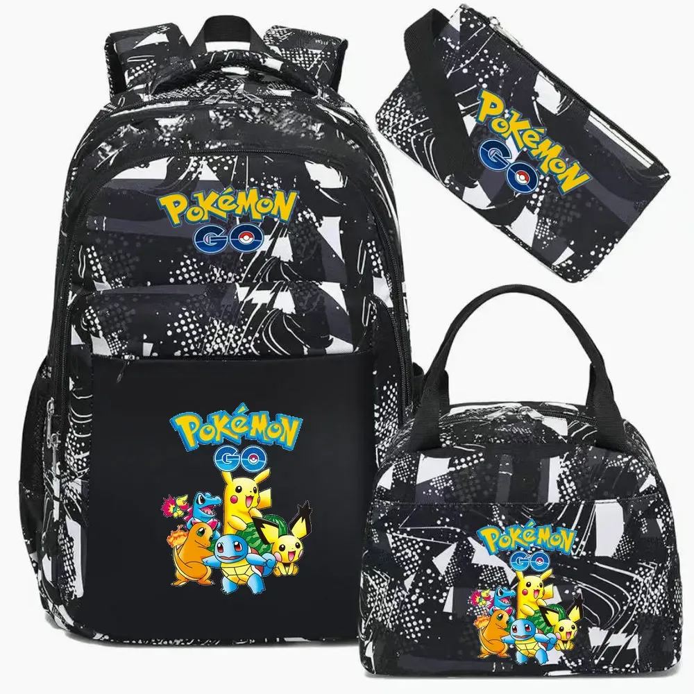 sac à dos camouflage pikachu tendance avec sac à déjeuner pour adolescents, sacs d'école pour étudiants, ensemble de voyage décontracté