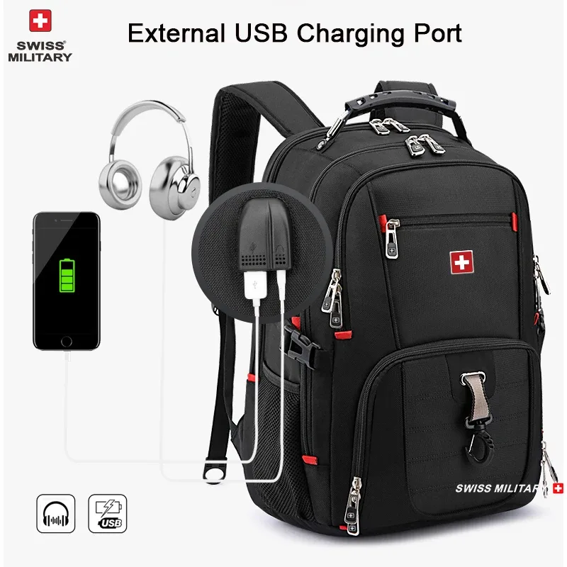 Nouveau 17 "sac à dos pour ordinateur portable étanche Port de Charge USB style suisse sac à dos multifonctionnel cartable Mochila randonnée sac de voyage