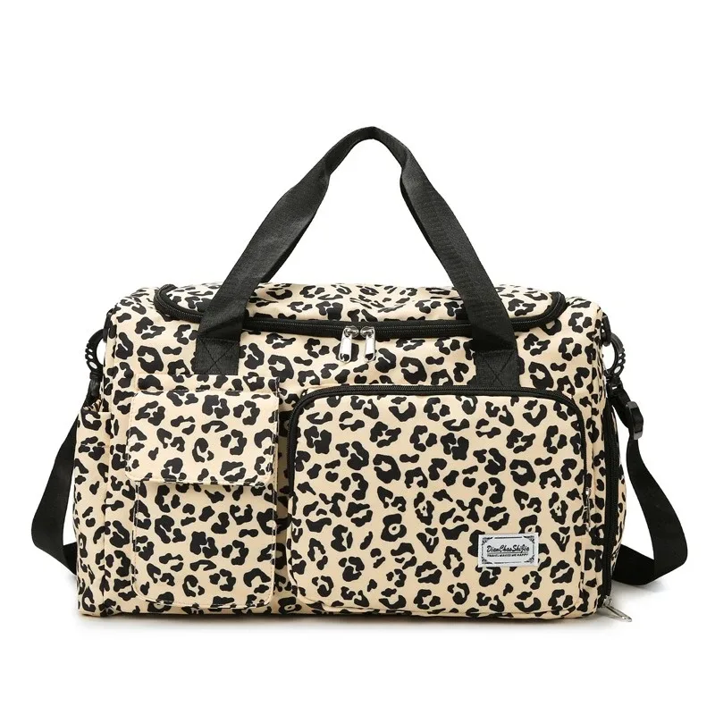 sac de voyage classique à imprimé léopard grande capacité avec plusieurs poches et compartiment à chaussures, sac de sport et de fitness