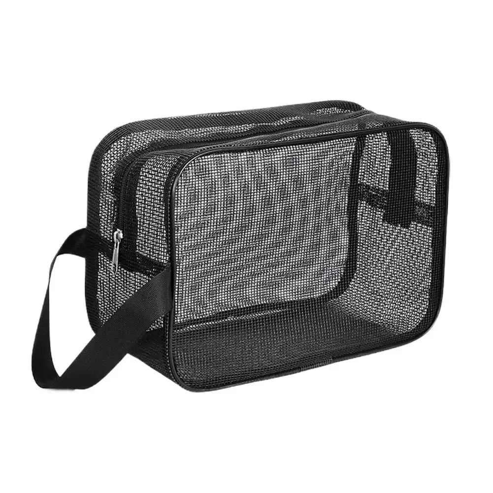 sac de rangement de douche en maille pliable, fourre-tout, sac de maquillage, grande capacité, trousse de toilette de voyage portable, trousse de natation