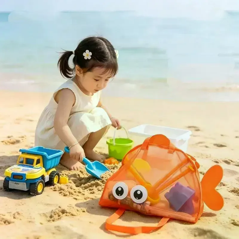 Sac de rangement mignon de grande capacité, pochette portable pliable en maille pour organiser les jouets de plage, pour les voyages à la plage, les sports de plein air