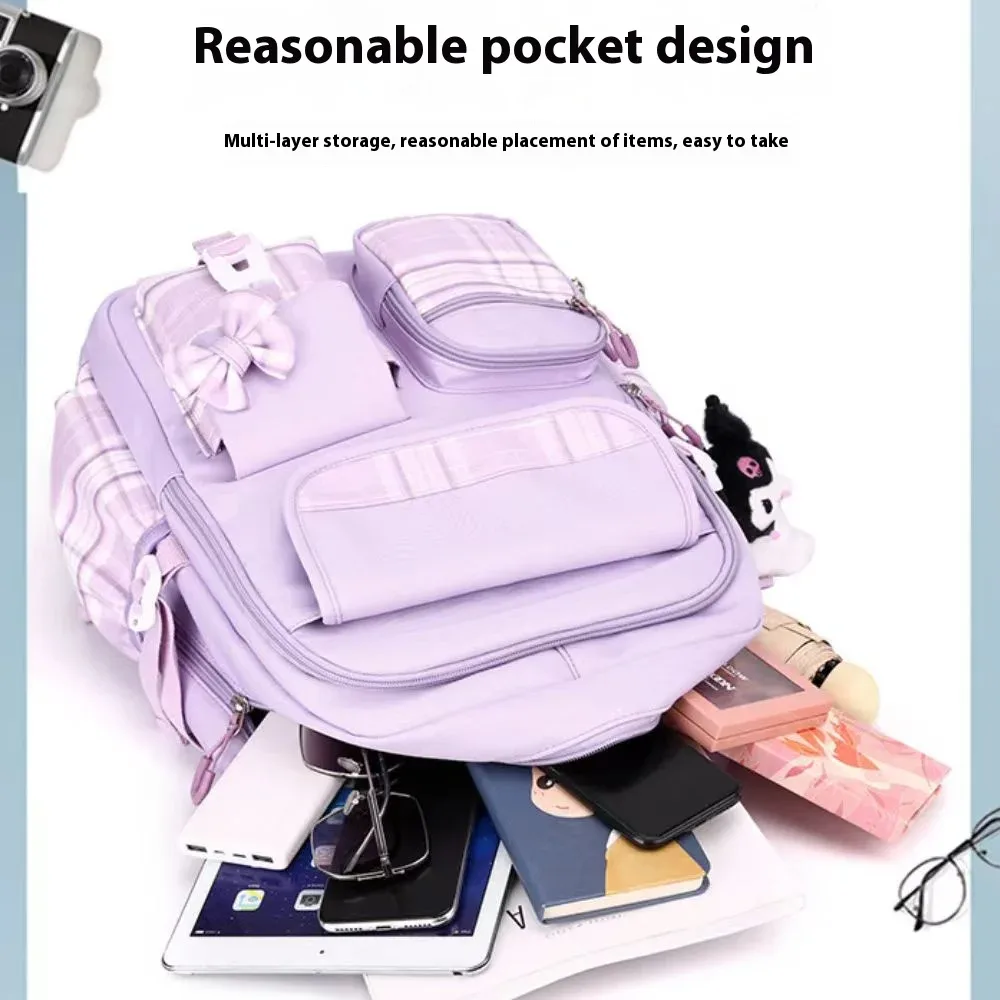 2025 nouveau sac à dos étudiant, sac à dos de fille mignonne de dessin animé, sac à dos léger multi-poches de réduction de charge