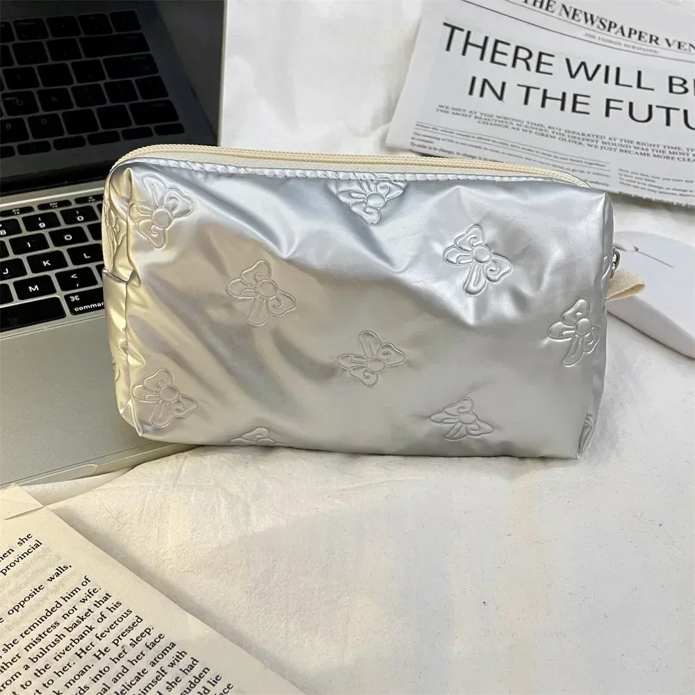 arc coeur argent pochette cosmétique sac à main sac de maquillage portable femmes articles de toilette soins de la peau sac de rangement organisateur pochette étui pour fille