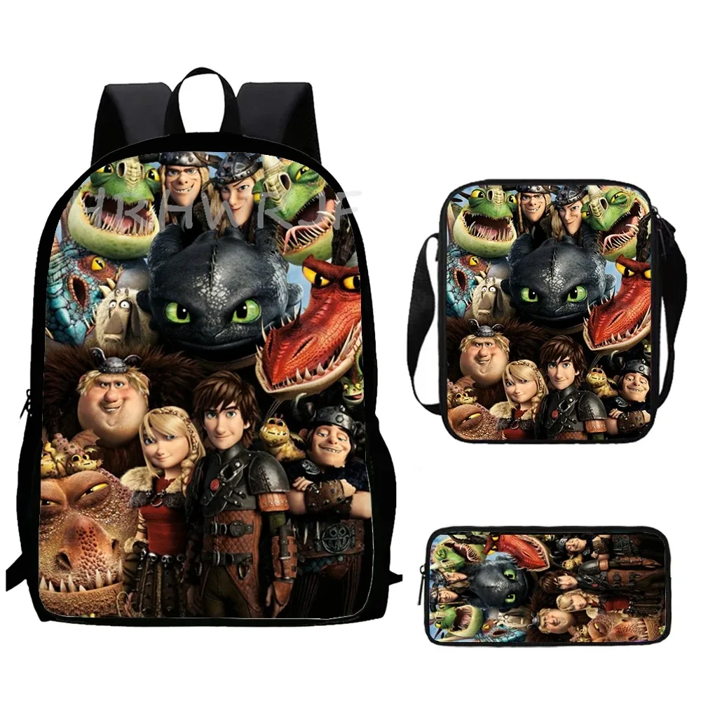 sacs d'école « comment dresser votre dragon » avec sacs à bandoulière, 3 pièces, sacs à dos de dessin animé pour garçons et filles, sacs à dos pour enfants, sacs à dos pour l'école primaire, mochilas