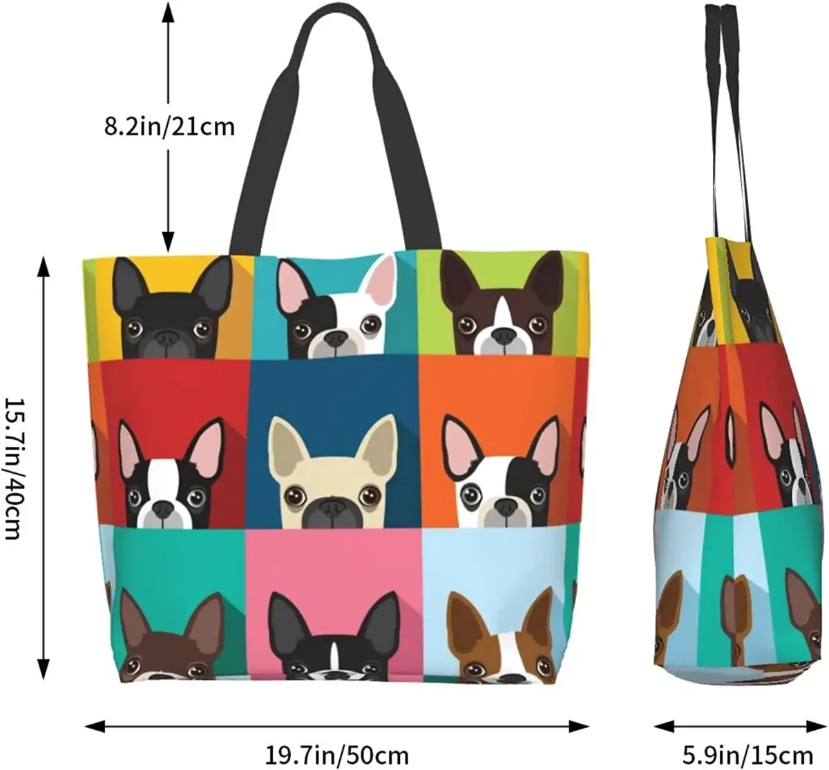 sac fourre-tout bouledogue français pour femme, sac à main cartable à poignée supérieure, sac à main décontracté, mignon, mode initiée, travail, école, voyage, shopping