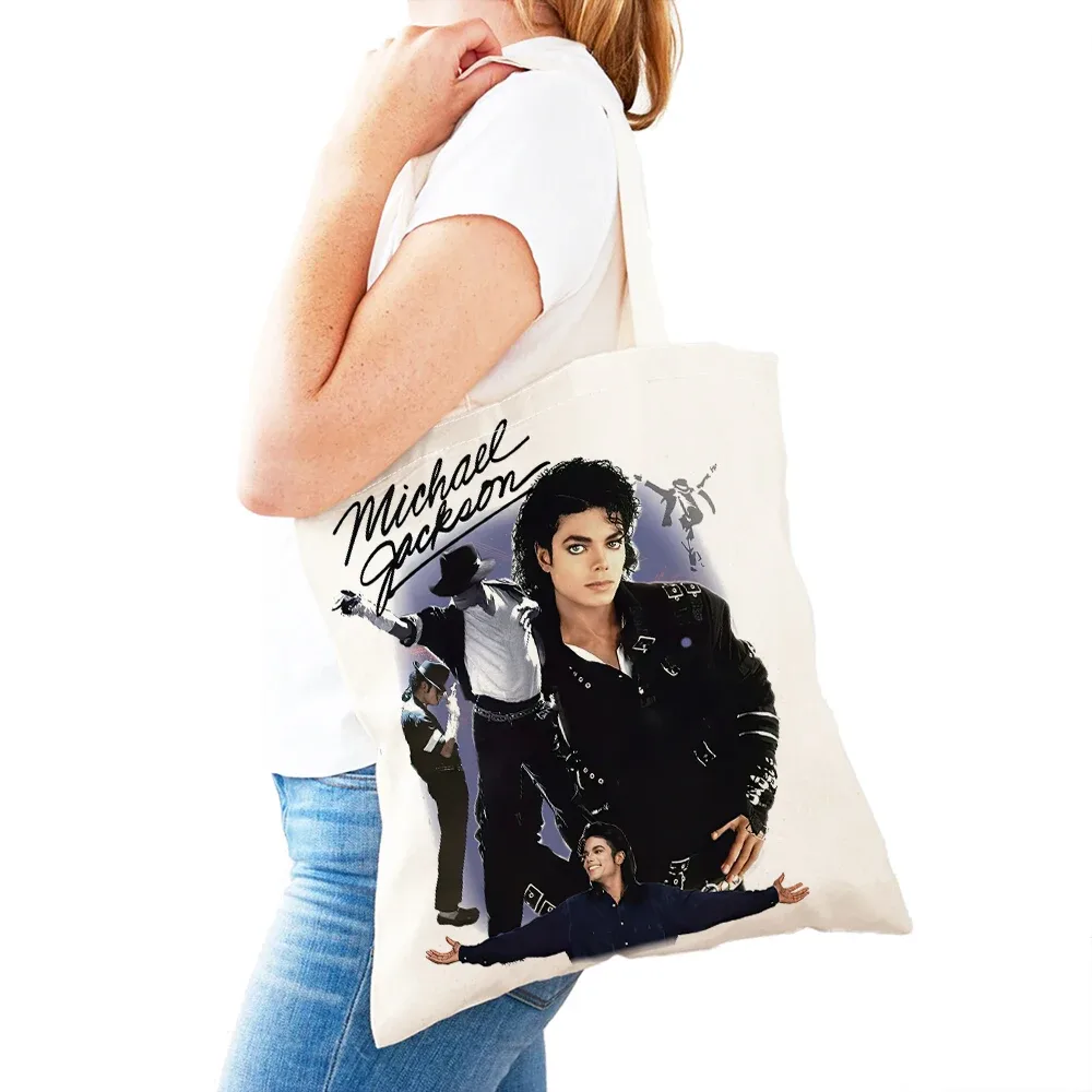 michael jackson – sac de shopping pour femmes, double impression, sacs de shopping super star lady, sac à main design, sac fourre-tout écologique, portable et pratique