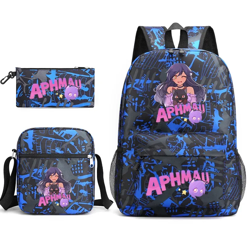 aphmau sac à dos sac d'école trousse à crayons sac à bandoulière ensemble de trois pièces jeu de mode dessin animé aphmau aaron imprimer cartable pour enfants
