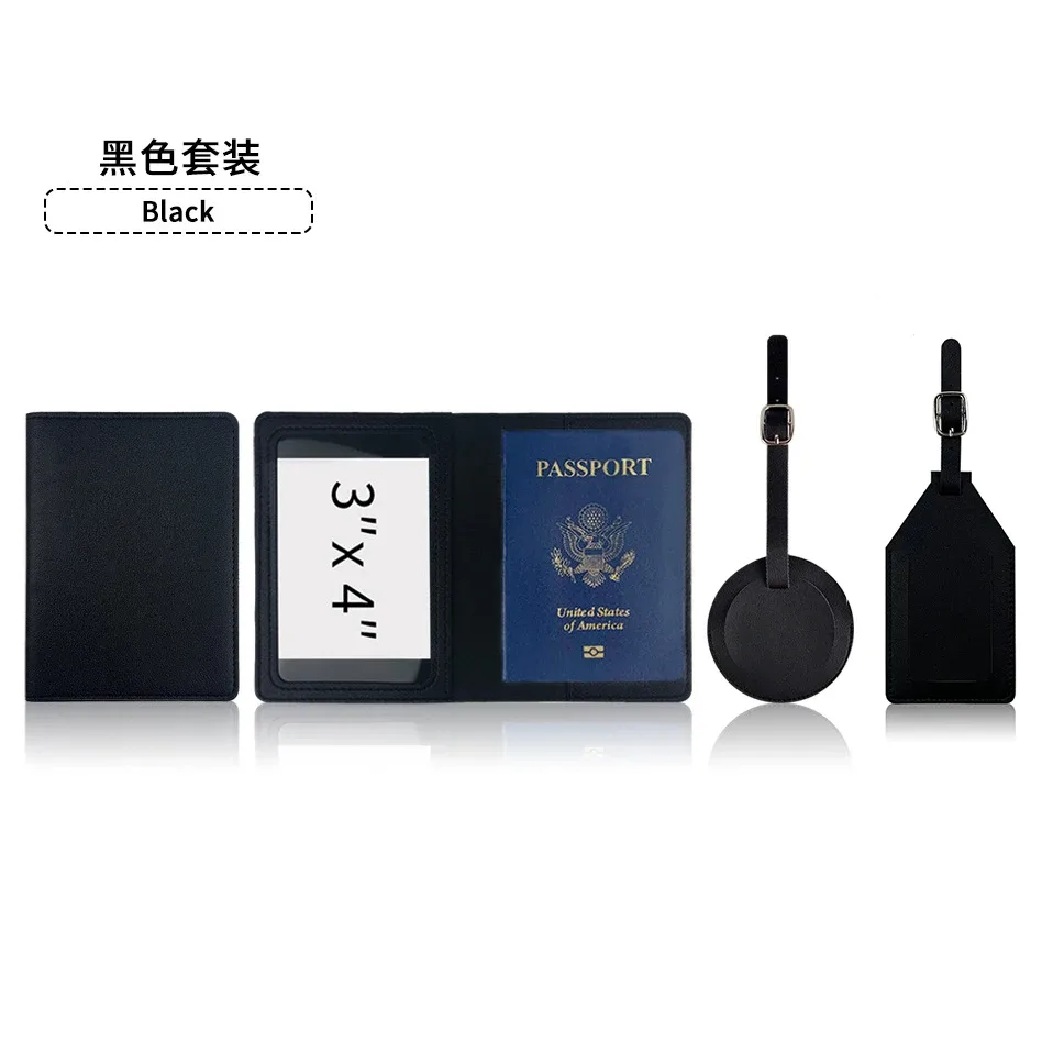 couverture de passeport de voyage avec nom personnalisé, étiquette ronde pour bagages, étiquette de valise personnalisée avec sac d'étiquette d'air, cuir pu, cadeau de luxe, livraison directe