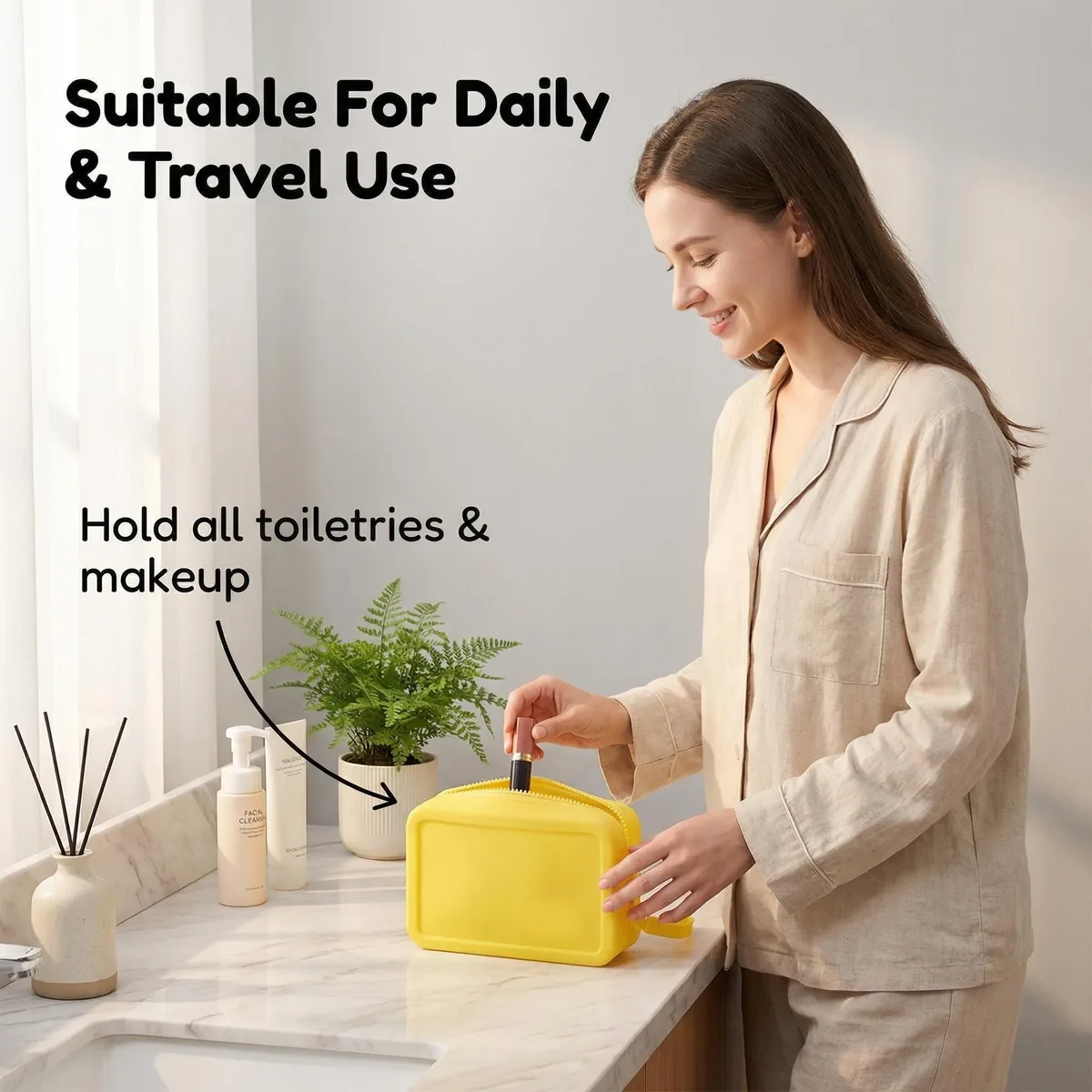 trousse de maquillage de voyage en silicone résistante à l'usure, adaptée aux cosmétiques et aux articles de toilette, réutilisable, facile à nettoyer, idéale pour les voyages et l'usage quotidien - cadeau de vacances parfait pour les femmes, les voyageuses et les passionnées de maquillage