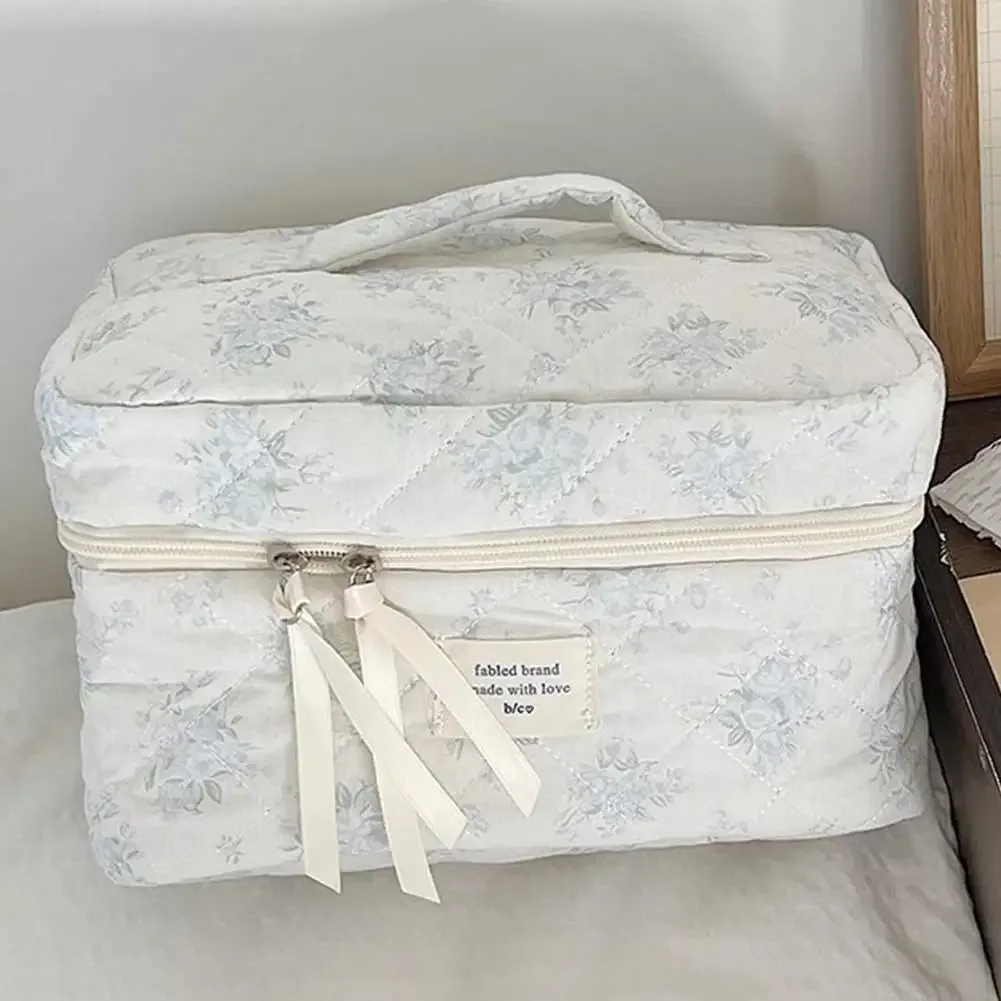 trousse de maquillage matelassurera pour femme, grand étui de voyage, poudres cosmétiques portables esthétiques, trousse de toilette florale