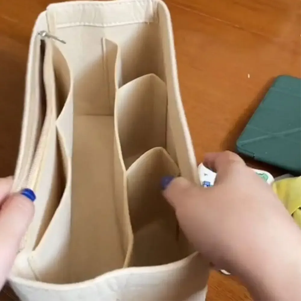 sac d'insertion en feutre multi-poches avec fermeture éclair, organisateur de sac à main grande capacité, sac intérieur pour lv speedy25/30/35/gentlewoman