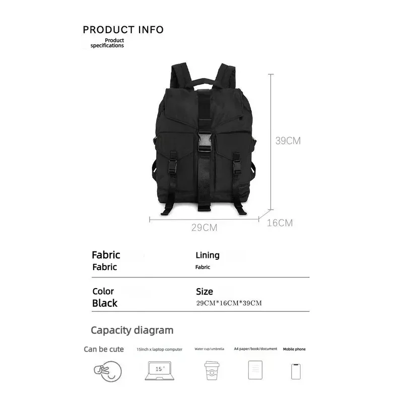 sac à dos en nylon 2026, sac à dos noir minimaliste meicheng, nouveau sac de voyage léger grande capacité