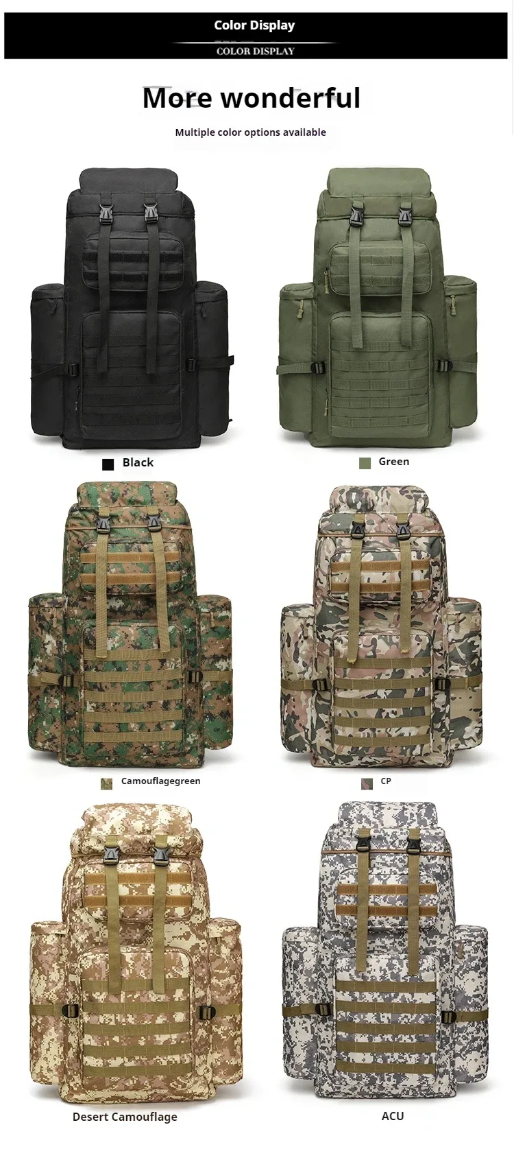 grand sac à dos d'alpinisme pour l'extérieur, sacs à dos d'escalade, sacs de voyage de camping de randonnée, 80l