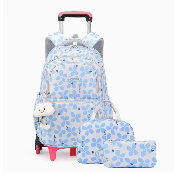 ensemble de sacs à dos à roulettes pour filles, pour les élèves du primaire (3e, 6e et 9e années) et les collégiens, 3 pièces