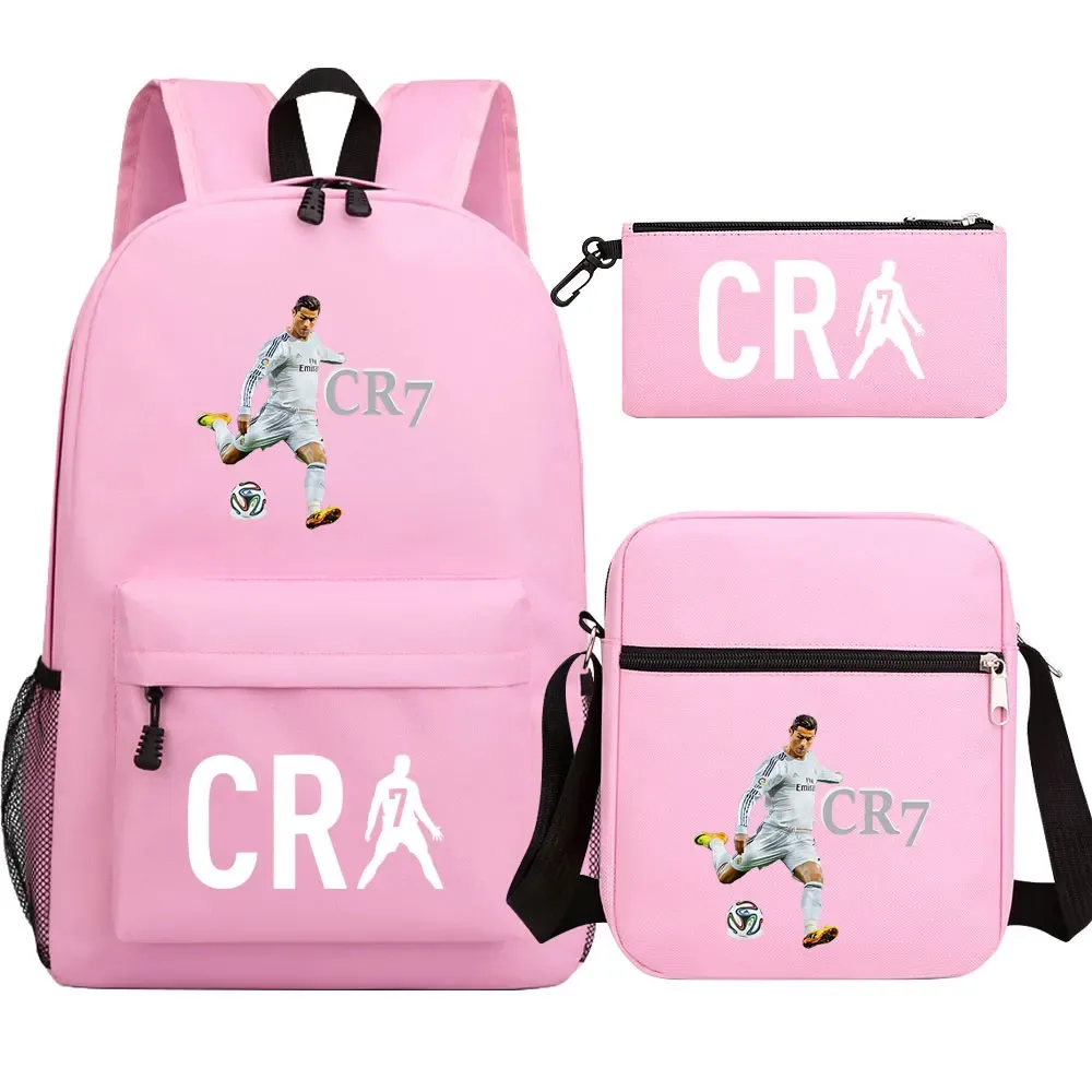 football cr7 cosplay sacs d'école sac à dos scolaire ordinateur portable adolescent garçons filles cartables 3 pièces/ensemble