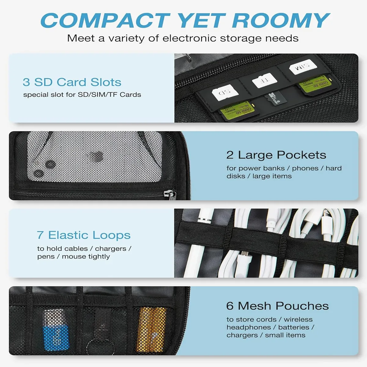Étui de voyage pour accessoires électroniques, petit sac organisateur de câbles pour organiser les objets essentiels, sac organisateur de câbles pour téléphones portables
