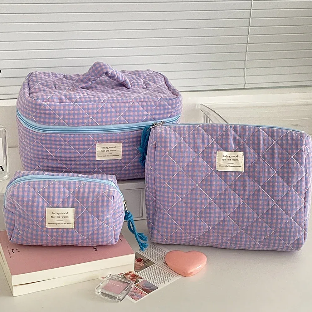 2025 nouveau 3 sacs ensemble femmes sac de maquillage grande capacité cosmétique toilette pochette de rangement sac à main maquillage carré fermeture éclair quilting sac