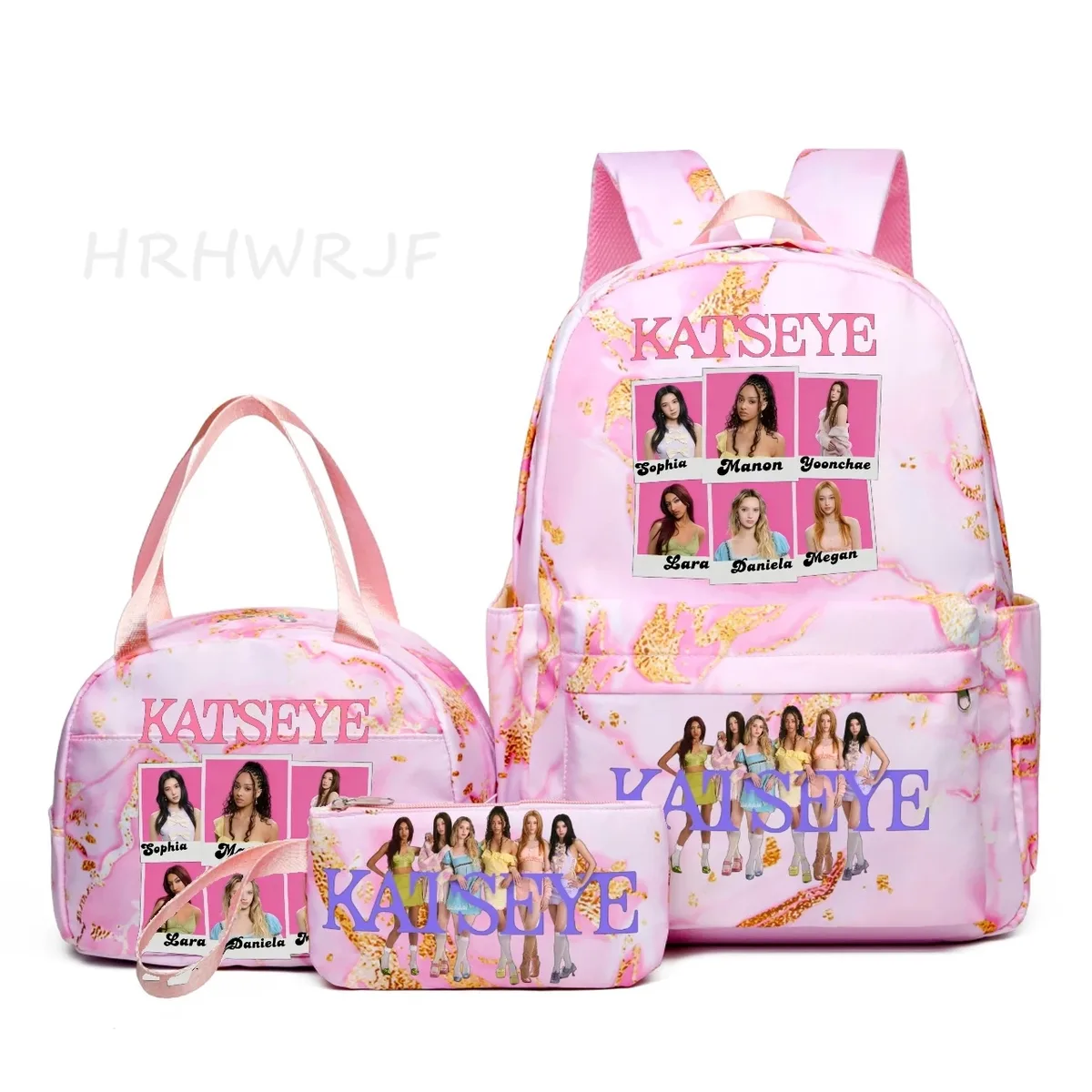 nouveau sac à dos katseye 3 pièces, dégradé rose, grande capacité pour adolescents, avec sac à bandoulière, idéal pour l'école et les voyages, pour usage quotidien