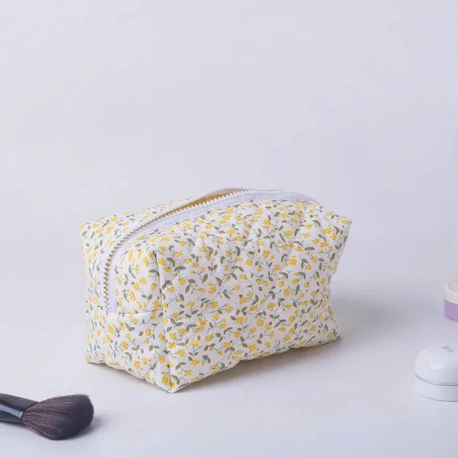 1pc fleur imprimé gonflé matelassé fermeture éclair maquillage sac organisateur de rangement toilette sac à main pochette cosmétique grand voyage sac cosmétique