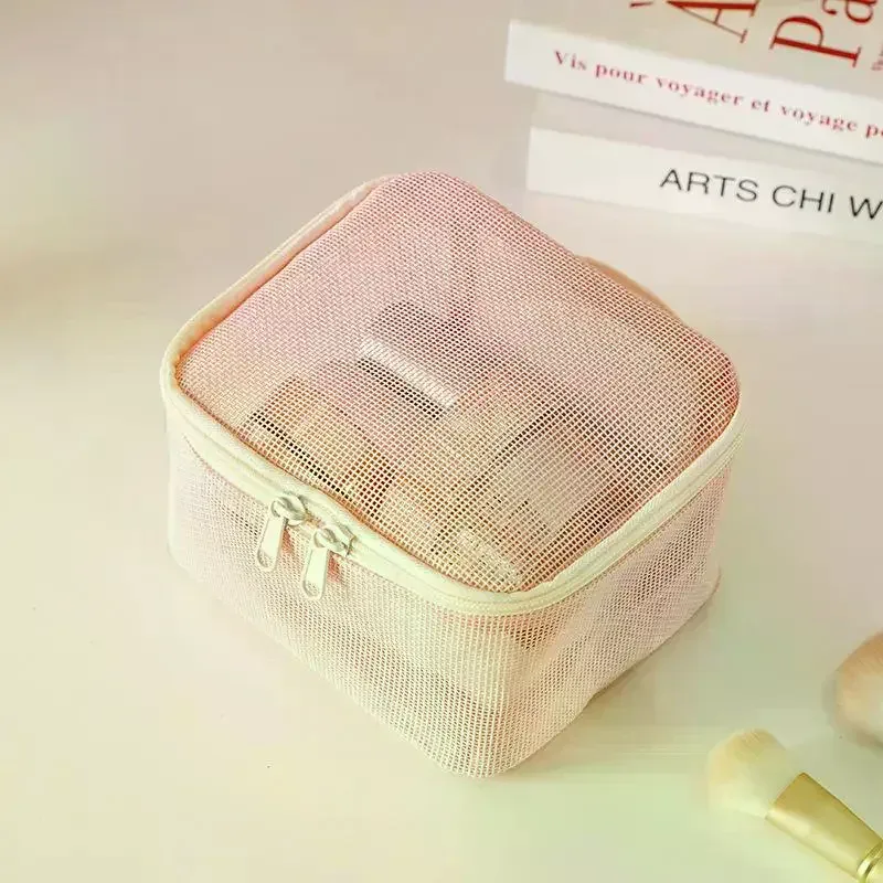 ensemble de sacs de rangement pour maquillage en maille, 3 pièces, organisateur de cosmétiques avec fermeture éclair, sac à main portable pour rouge à lèvres et essentiels de voyage