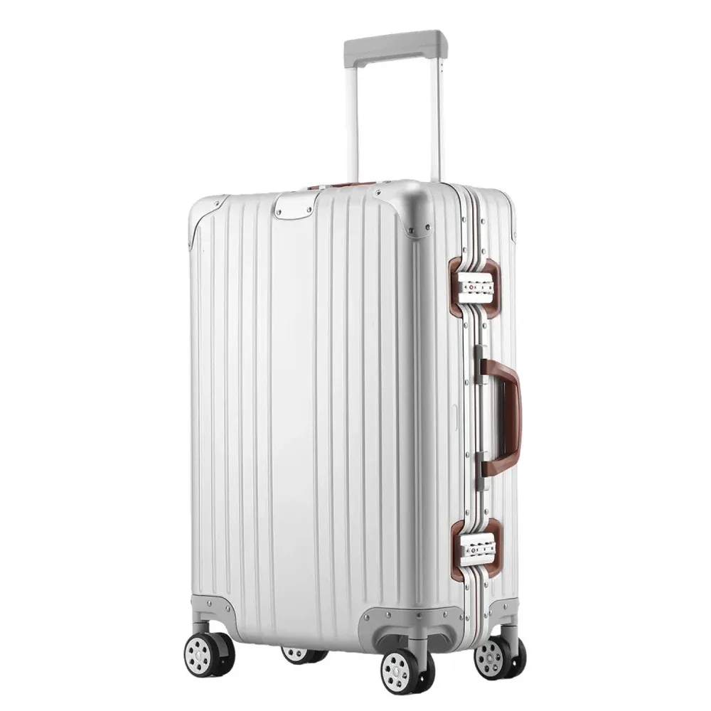 valise en alliage d'aluminium et de magnésium avec serrure douanière, bagage cabine métallique, valise de voyage rétro en aluminium 20/24/26/29 pouces