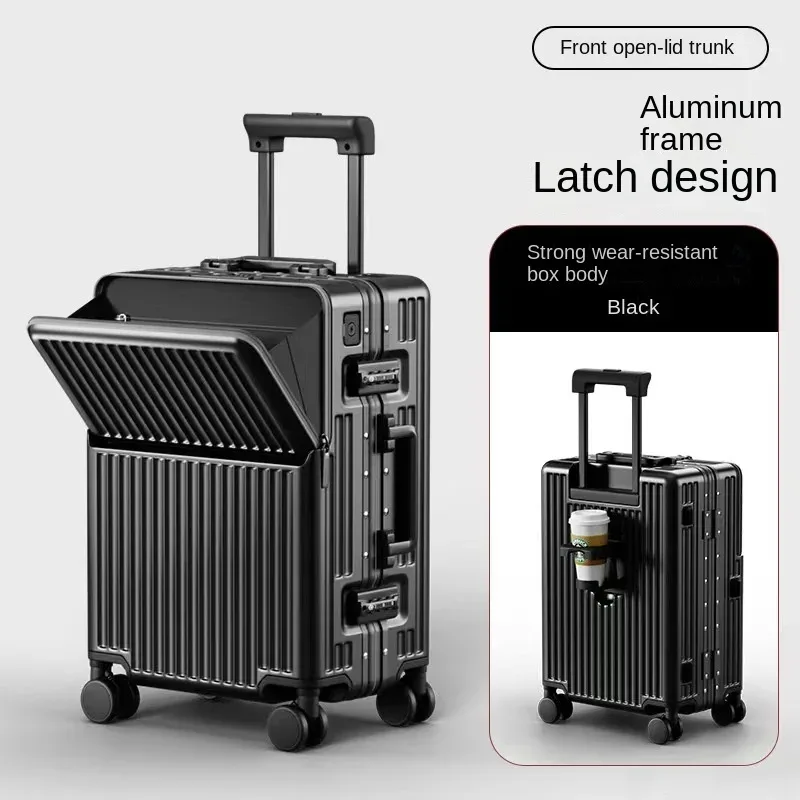 nouveau bagage cadre en aluminium ouverture avant pochette d'ordinateur valises de voyage multifonctions 20 pouces transporteur cabine sac boîtier de chariot