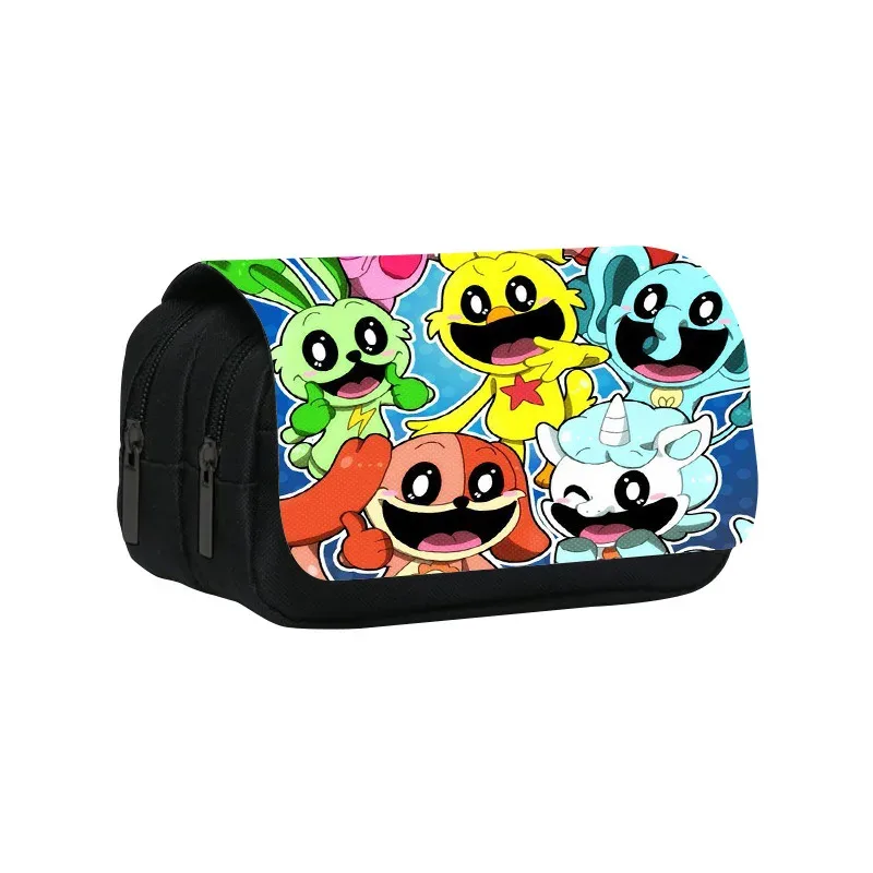 trousse à crayons double couche, créatures souriantes, 22cm/8.7 pouces, sac à stylos d'école pour étudiants, grand rangement, boîte à crayons, cadeau scolaire