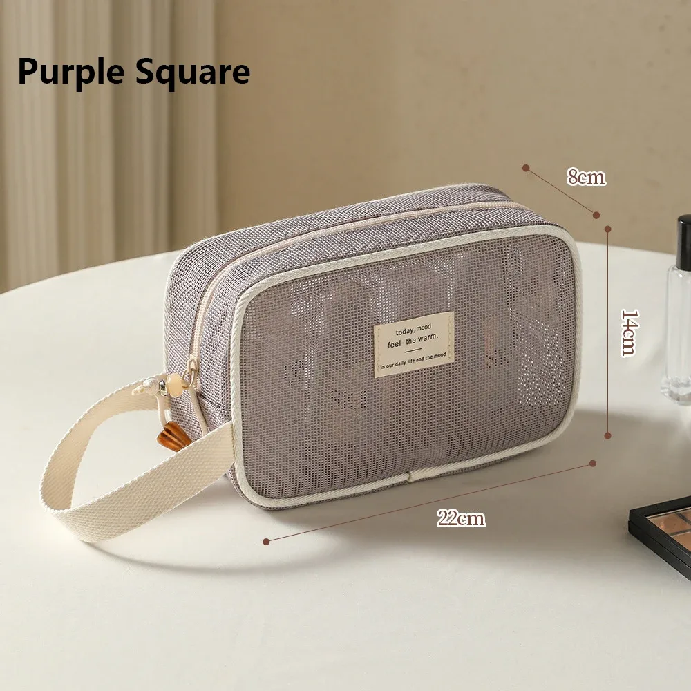 sac de rangement de maquillage fourre-tout transparent en maille, sac de toilette d'oreiller, sac de toilette cosmétique, pochette de rangement portable de grande capacité pour femmes, pochette
