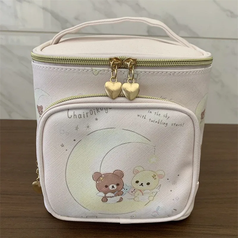 sac de maquillage rilakkuma korilakkuma, boîte de rangement, organisateur de grande capacité, ours ange moelleux, kawaii, mignon, sac de voyage pour cosmétiques