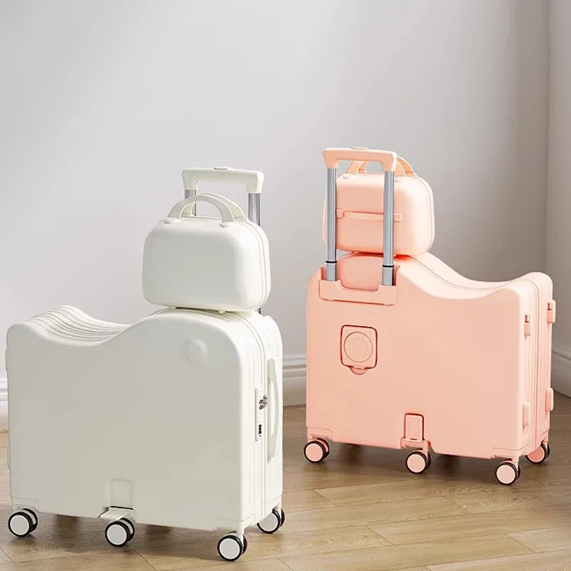Ensemble de valises pour enfants, peut s'asseoir et monter, valise à roulettes avec mot de passe de 18 à 24 pouces, avec 6 roues et repose-pieds pliable, nouvelle collection 2025