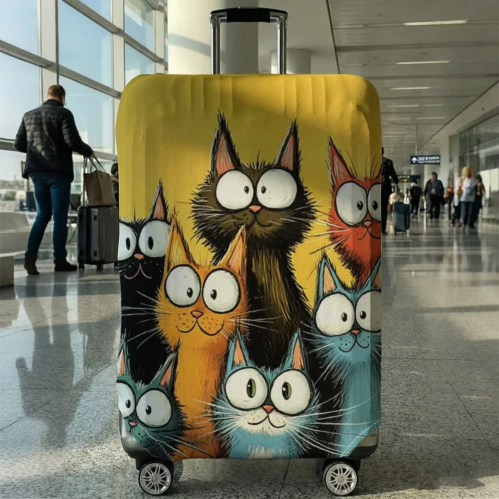 housse de bagage imprimée chat de dessin animé, adaptée aux bagages de 18 à 32 pouces, manchon de poignée de bagage, accessoires de voyage