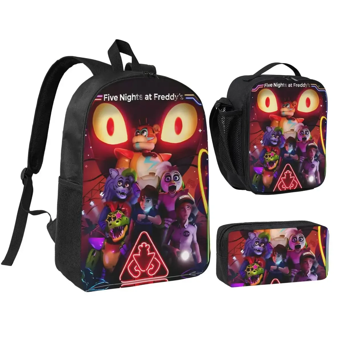 3pecs/ensemble glamrock fnaf sac à dos de jeu vidéo pour étudiant retour à l'école sacs en toile sac à déjeuner trousse à crayons