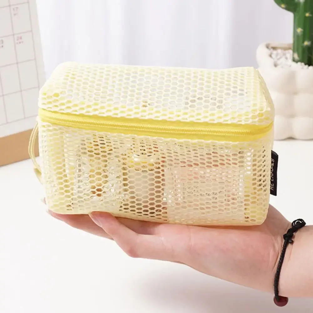 pochette de rangement en nylon décontractée avec fermeture éclair, sac à cosmétiques à main, pochette de voyage en maille polyvalente